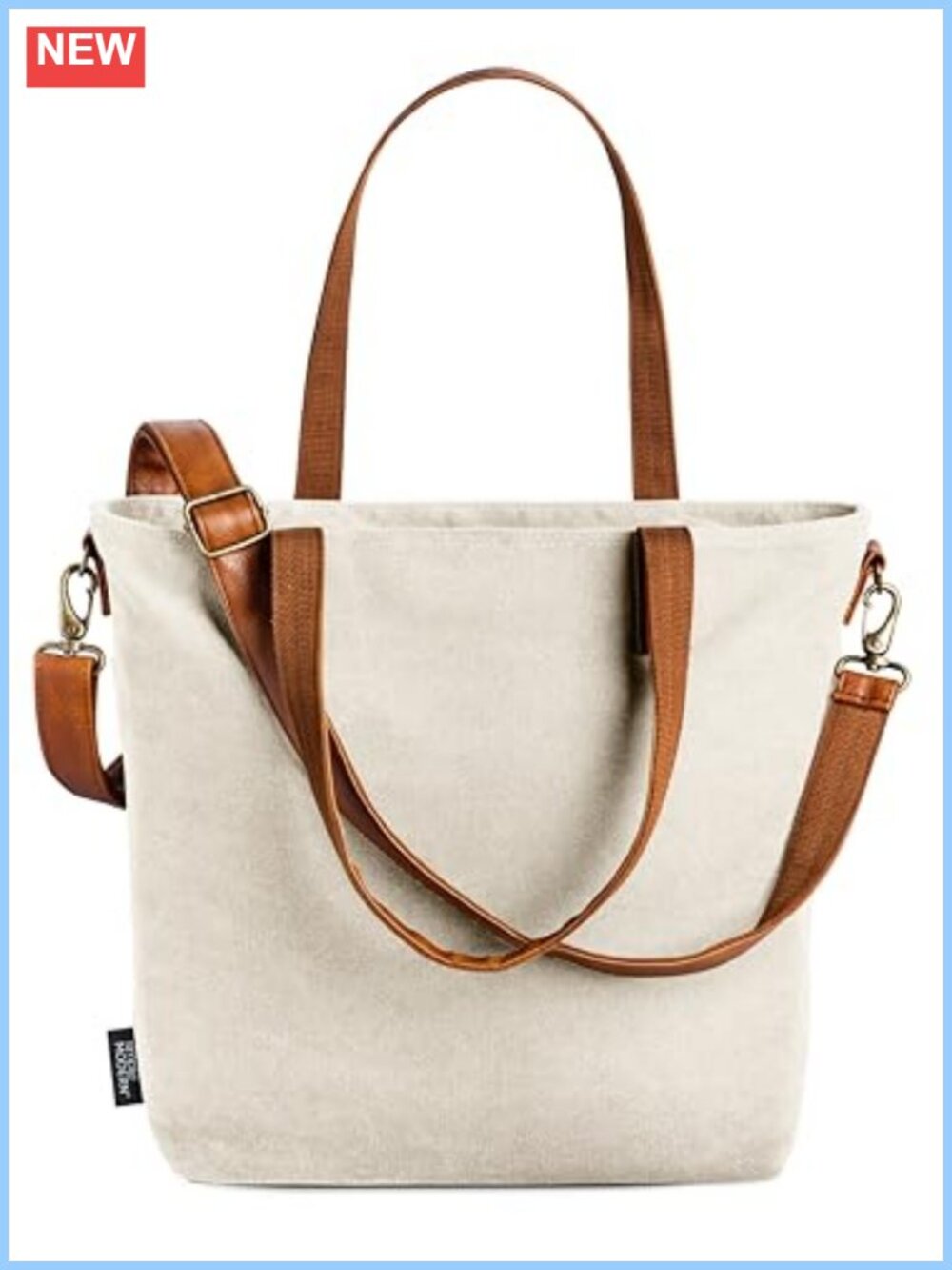 Canvas Tote Bag for Women Large Zip Pocket Travel Work School